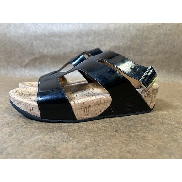 Fitflop Shoes - Fitflop Arena Sandal Women Sz 8 Black Patent Leather Ankle Strap Gladiator Cork